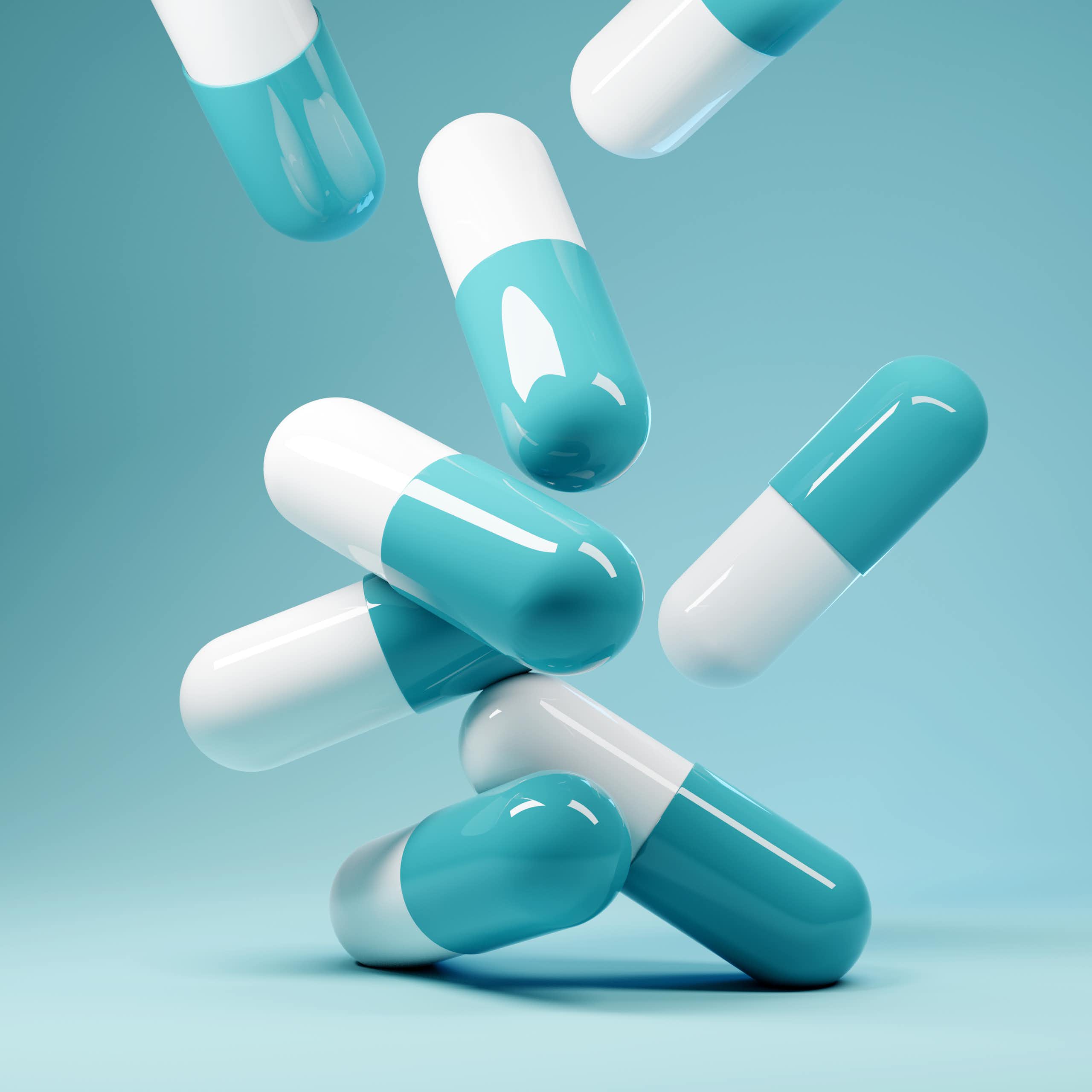 Blue and white capsules