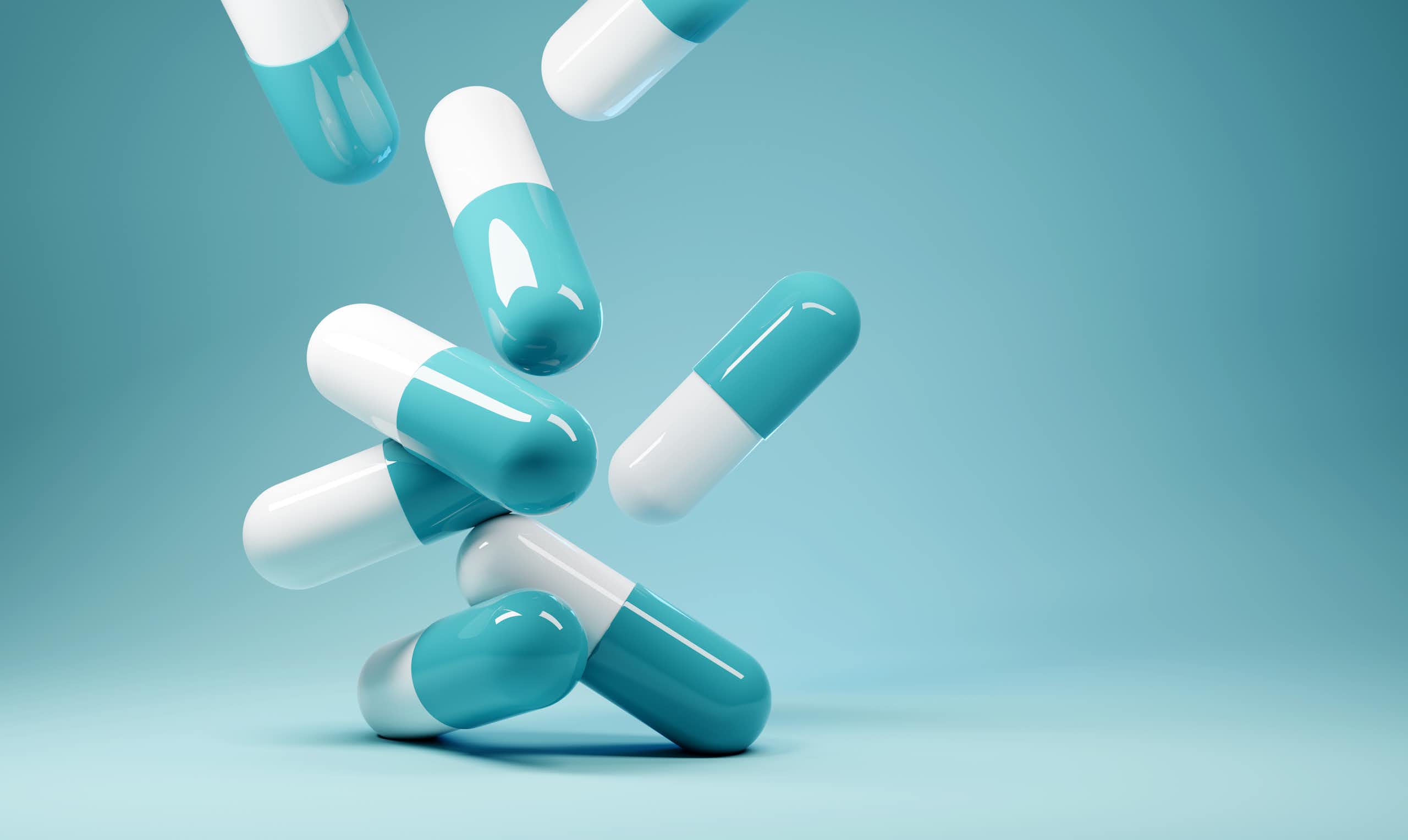 Blue and white capsules