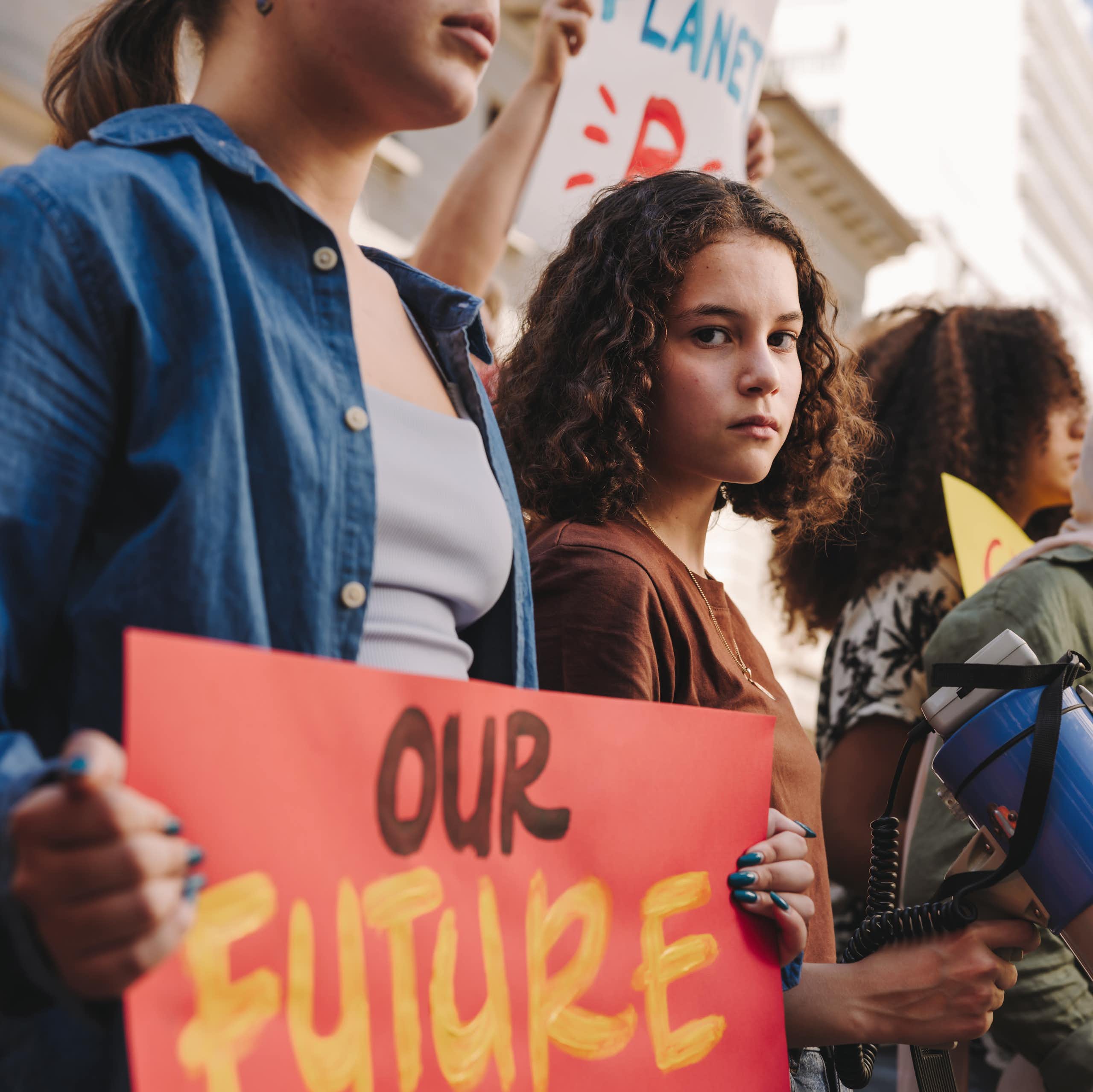upset girl at protest