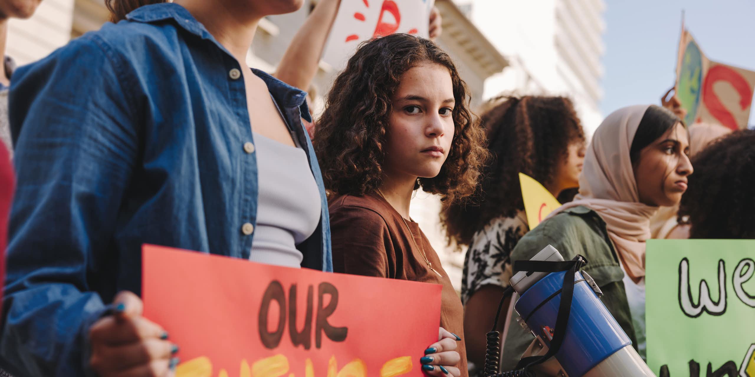 upset girl at protest