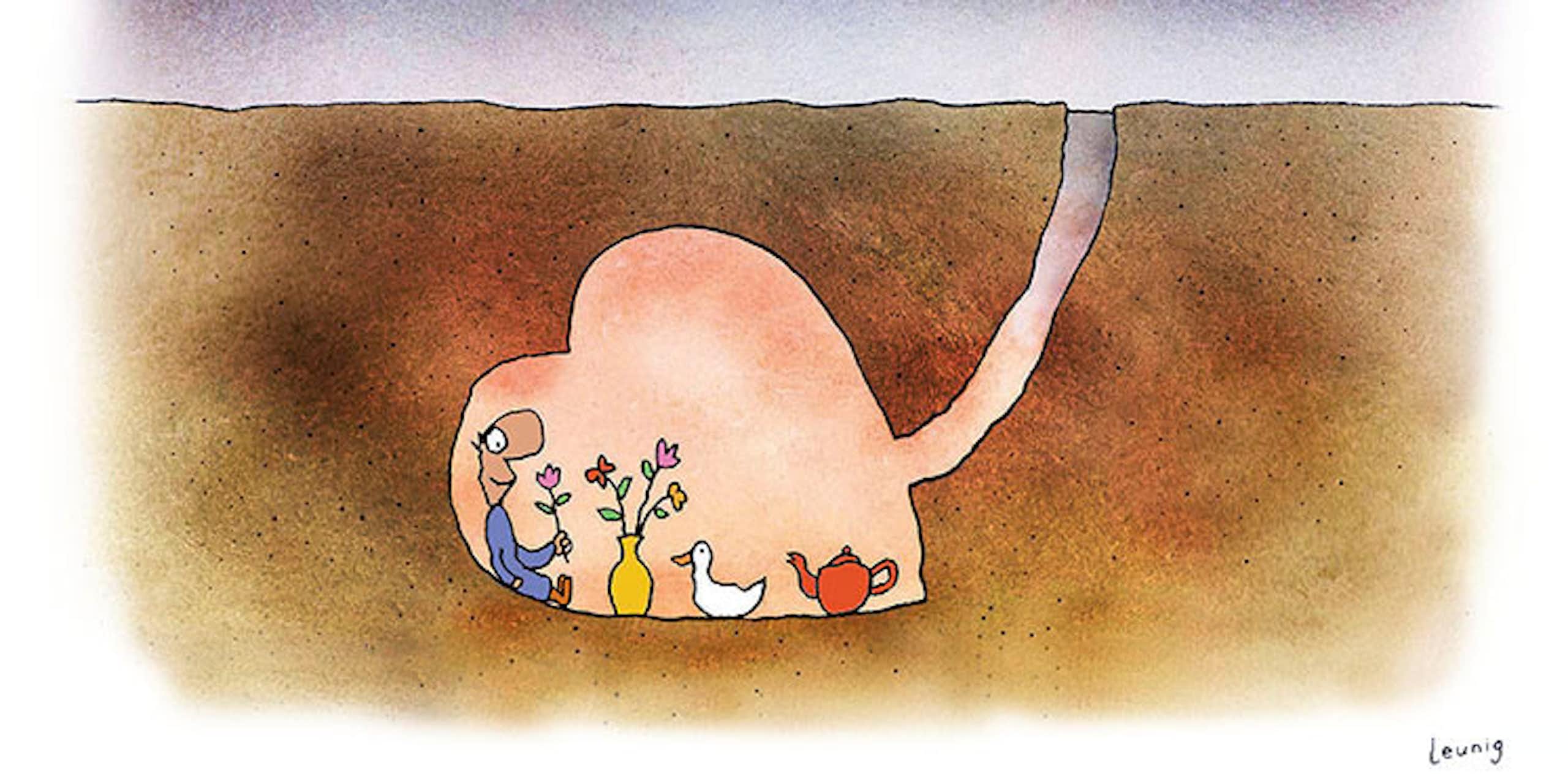 A heart shaped cave with Curly and Duck.